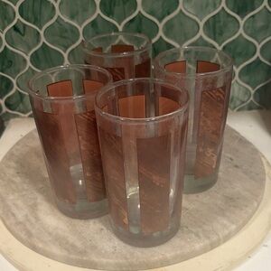 Vintage Libbey Drinking Glasses Set Of 4 Brown Wood Grain MCM